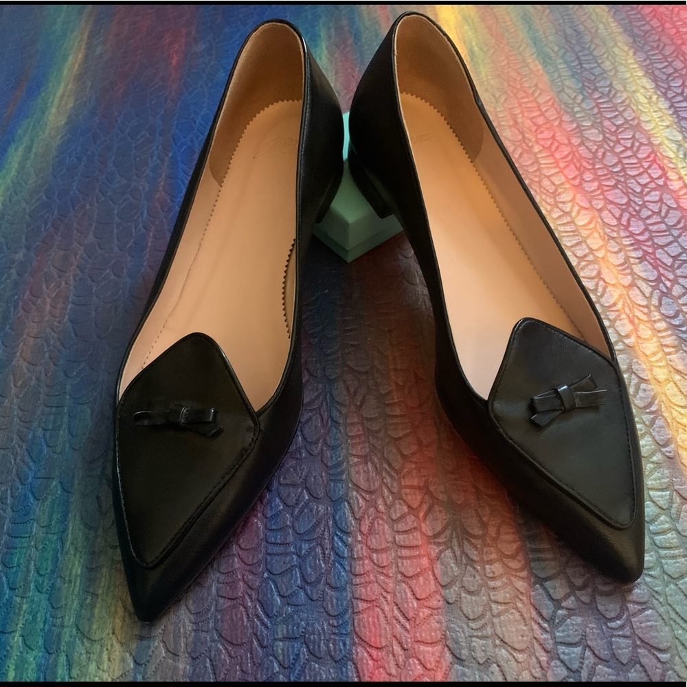 J.Crew Pointed Toe Leather Loafers (Flats) w/ Bow